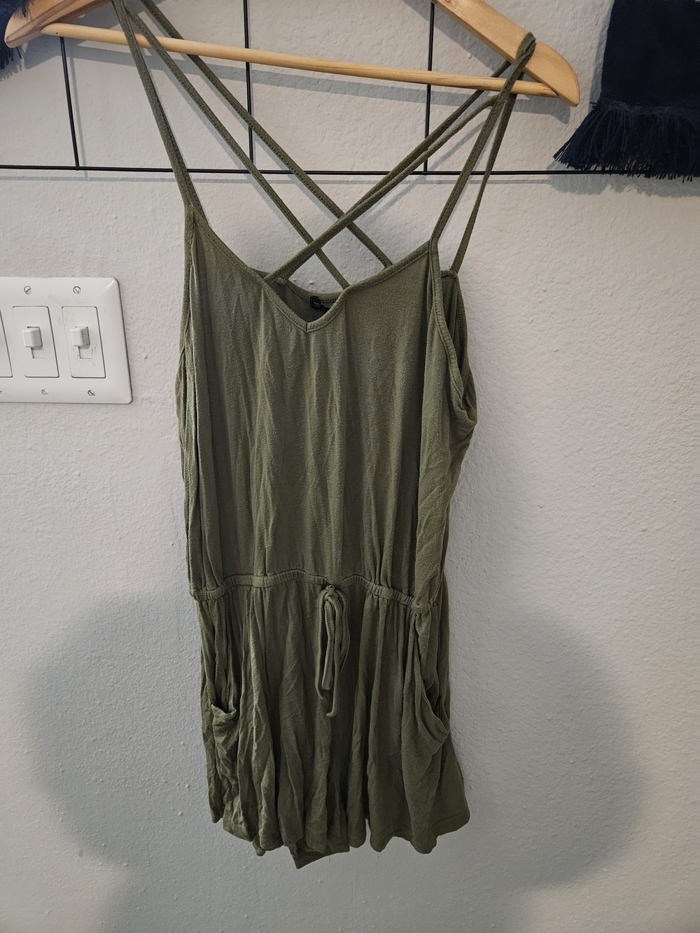Zaful Olive Green Strappy Drawstring Mini Dress